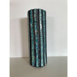 Unique decorative art piece and superb tall turquoise Raku vase