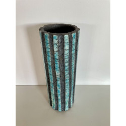 Unique decorative art piece and superb tall turquoise Raku vase