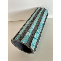 Unique decorative art piece and superb tall turquoise Raku vase