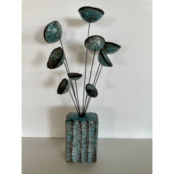 Vase Contemporain avec ses Fleurs Céramique Raku