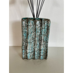 Vase Contemporain avec ses Fleurs Céramique Raku