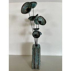 Vase Contemporain avec ses Fleurs Céramique Raku