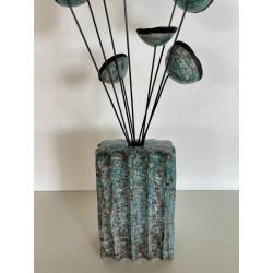 Vase Contemporain avec ses Fleurs Céramique Raku