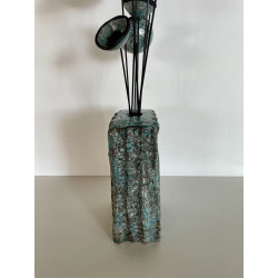 Vase Contemporain avec ses Fleurs Céramique Raku