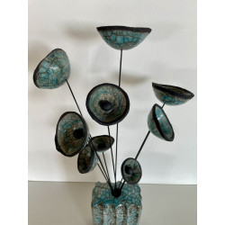 Vase Contemporain avec ses Fleurs Céramique Raku