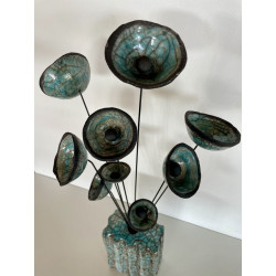Vase Contemporain avec ses Fleurs Céramique Raku