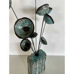 Vase Contemporain avec ses Fleurs Céramique Raku
