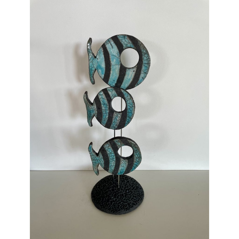 3 fishes bleue in Raku ceramic 3 fishes bleue in Raku ceramic