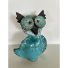 Céramique artisanale pour cette Chouette en Raku Bleu