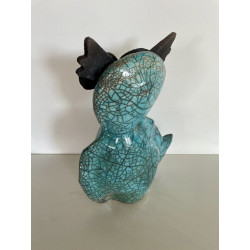 Céramique artisanale pour cette Chouette en Raku Bleu