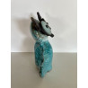 Céramique artisanale pour cette Chouette en Raku Bleu