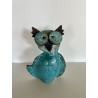 Céramique artisanale pour cette Chouette en Raku Bleu