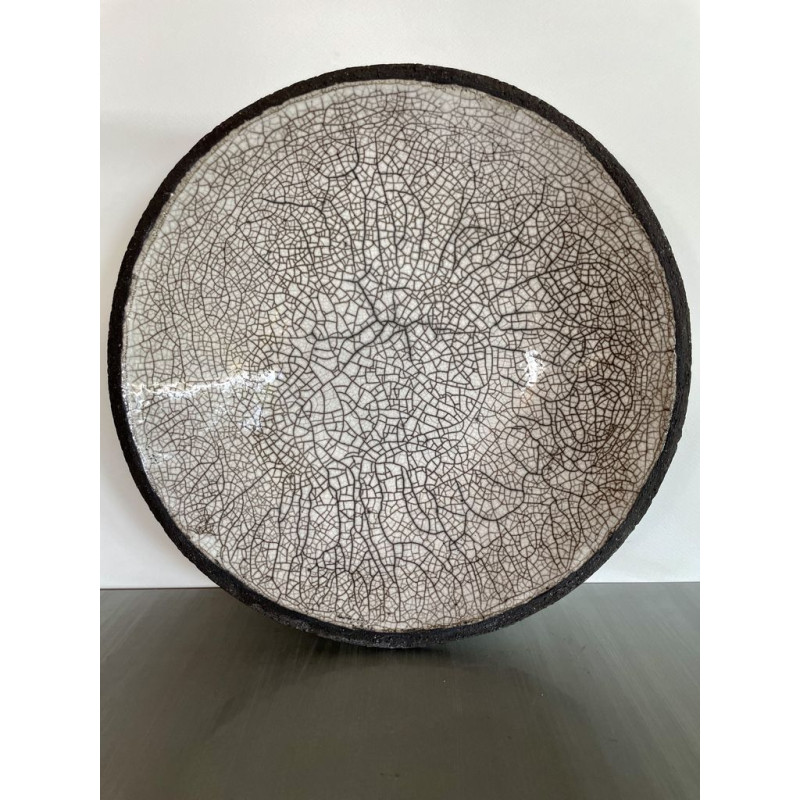 Grande coupe ou centre de table en céramique Raku blanc