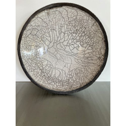 Grand centre de table ou coupe décorative en céramique raku