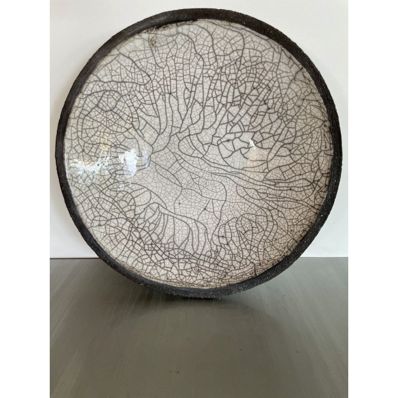 Grand centre de table ou coupe décorative en céramique raku