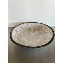 Grand centre de table ou coupe décorative en céramique raku
