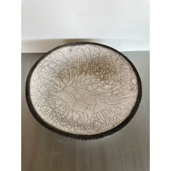 Grand centre de table ou coupe décorative en céramique raku