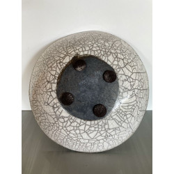 Grand centre de table ou coupe décorative en céramique raku