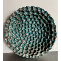 Grande coupe bleu turquoise en poterie raku unique et originale