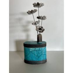 Vase "Bouteille" et ses fleurs Céramique Raku