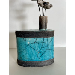 Vase "Bouteille" et ses fleurs Céramique Raku