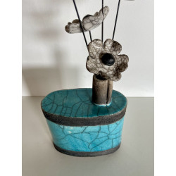 Vase "Bouteille" et ses fleurs Céramique Raku