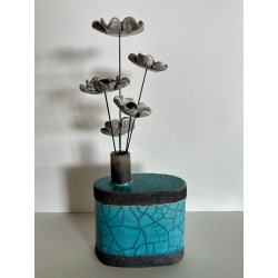 Vase "Bouteille" et ses fleurs Céramique Raku
