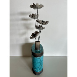 Vase "Bouteille" et ses fleurs Céramique Raku