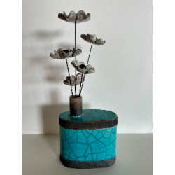 Vase "Bouteille" et ses fleurs Céramique Raku