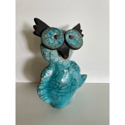 Turquoise Owl Raku Ceramic