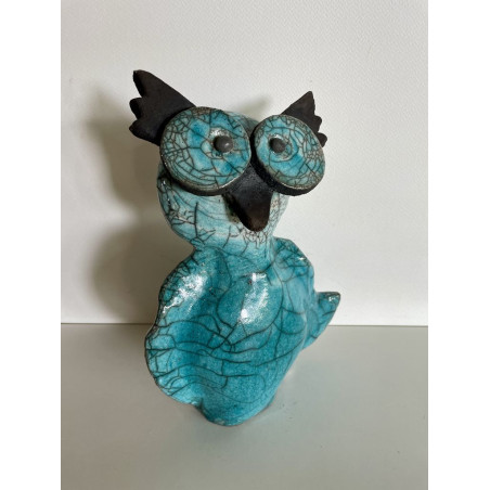 Turquoise Owl Raku Ceramic
