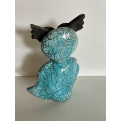 Turquoise Owl Raku Ceramic