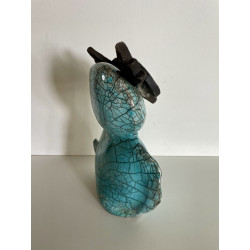 Turquoise Owl Raku Ceramic