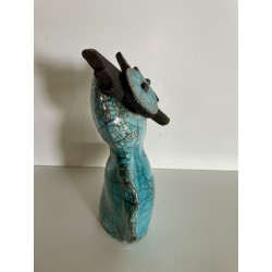 Turquoise Owl Raku Ceramic