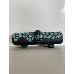 Boite artisanale très longue en céramique Raku Bleu-vert/Turquoise