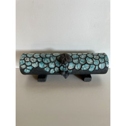 Boite artisanale très longue en céramique Raku Bleu-vert/Turquoise