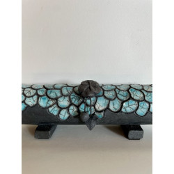 Boite artisanale très longue en céramique Raku Bleu-vert/Turquoise