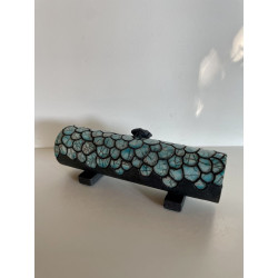 Boite artisanale très longue en céramique Raku Bleu-vert/Turquoise