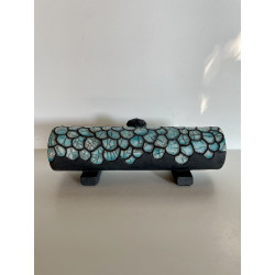 Boite artisanale très longue en céramique Raku Bleu-vert/Turquoise