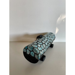 Boite artisanale très longue en céramique Raku Bleu-vert/Turquoise