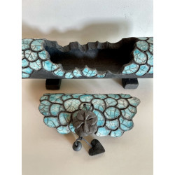 Boite artisanale très longue en céramique Raku Bleu-vert/Turquoise