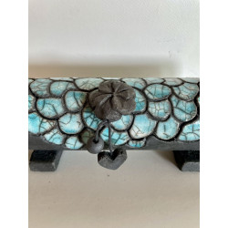 Boite artisanale très longue en céramique Raku Bleu-vert/Turquoise