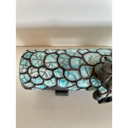 Boite artisanale très longue en céramique Raku Bleu-vert/Turquoise