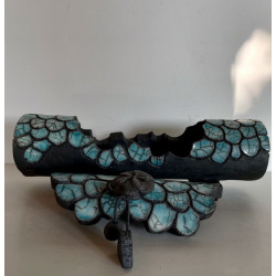 Boite artisanale très longue en céramique Raku Bleu-vert/Turquoise