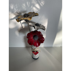 Original colourful flowers with vase in Raku ceramic sure to decorate