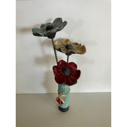 Ceramic Raku vase with 3 flowers