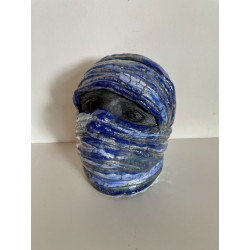 Oeuvre d'art Touareg en céramique Raku dans les bleus-argent