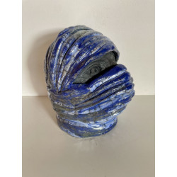 Oeuvre d'art Touareg en céramique Raku dans les bleus-argent