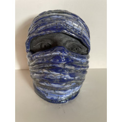 Oeuvre d'art Touareg en céramique Raku dans les bleus-argent