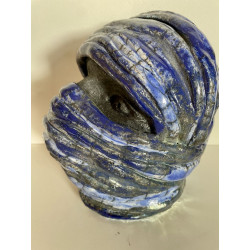 Oeuvre d'art Touareg en céramique Raku dans les bleus-argent